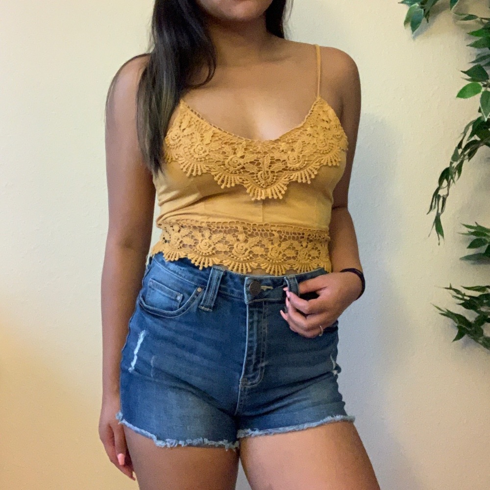 Mustard Laced Crop Top